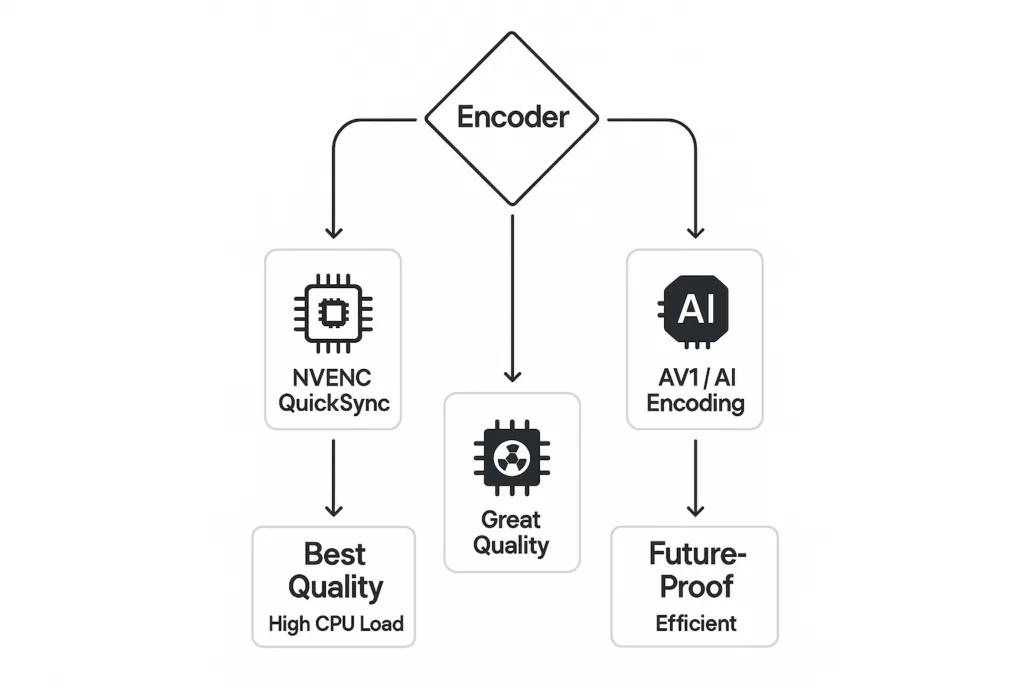 Streaming encoding comparison: x264 vs hardware encoding vs AI encoding for CPU selection.