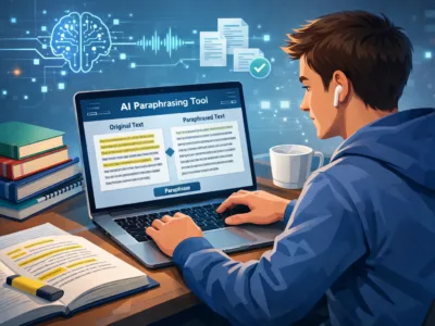 Student using AI paraphrasing tools for academic writing in 2026