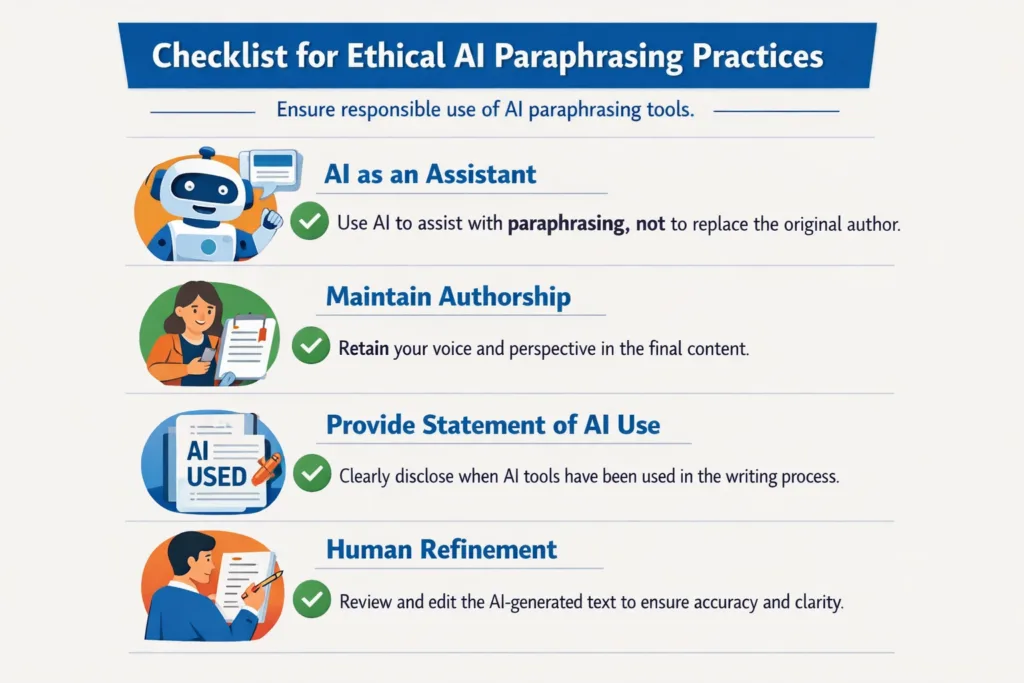 Checklist of ethical AI paraphrasing practices for students