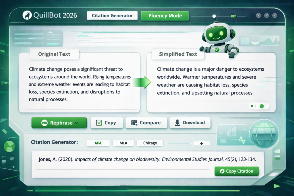 Quillbot 2026 citation generator and fluency mode for academic writing