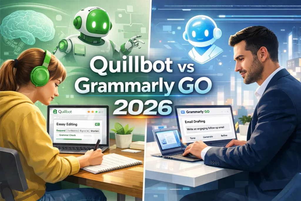 Quillbot vs Grammarly GO 2026 AI writing tools comparison for students and professionals